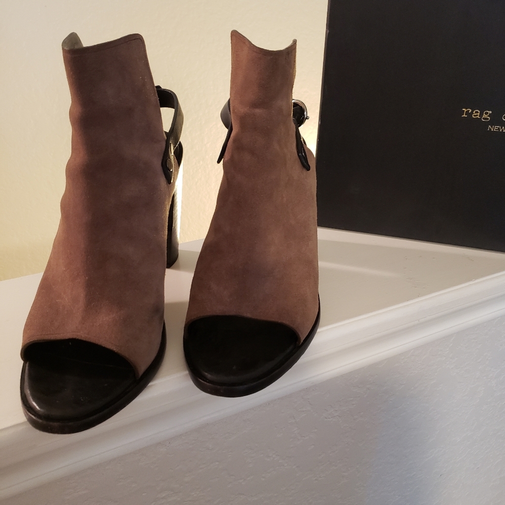 High Block Heel Wyatt by Rag & Bone, Dark Taupe + Ebony Leathers, Size 11/41
